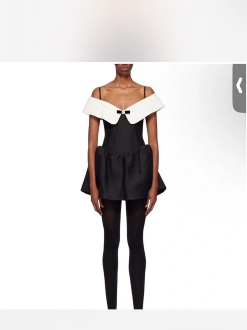 Off-Shoulder Black & White Mini Dress with Bow Detail